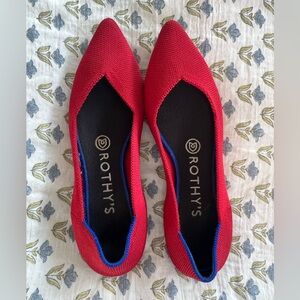 Rothy's the Point Vibrant Red Flats with Blue Trim - 6.5
